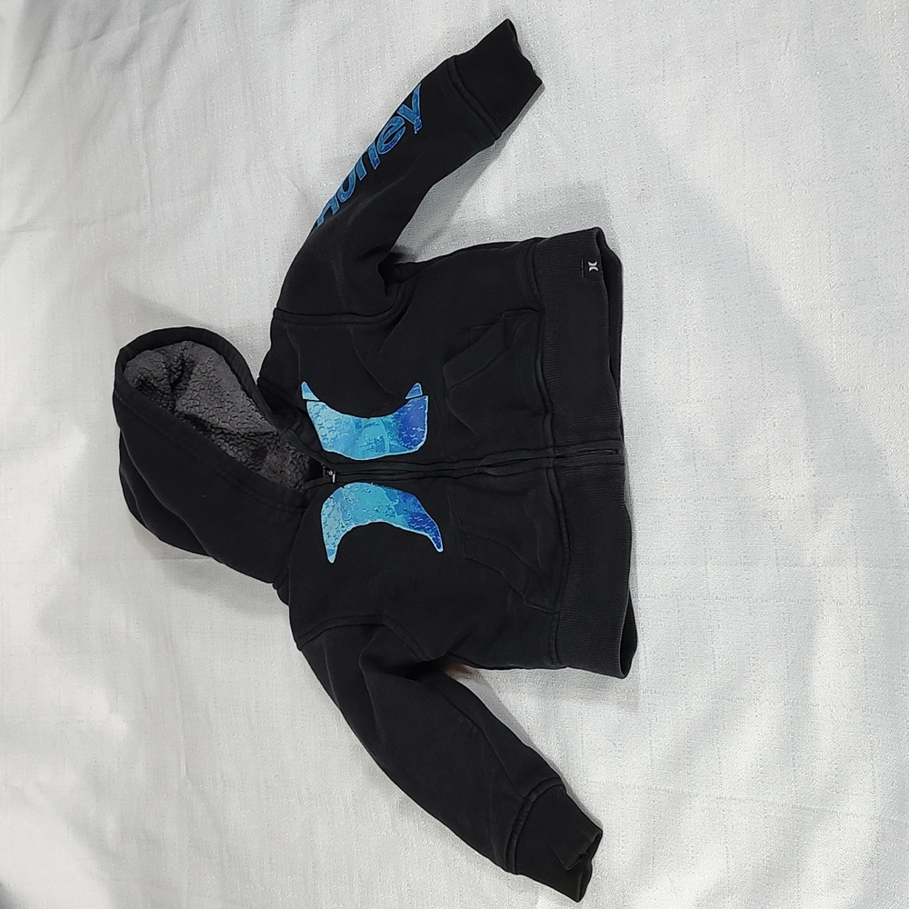 Hurley Black and Blue Hooded Zip Up Fleece Lined Hoodie Jacket Toddlers Size 2T